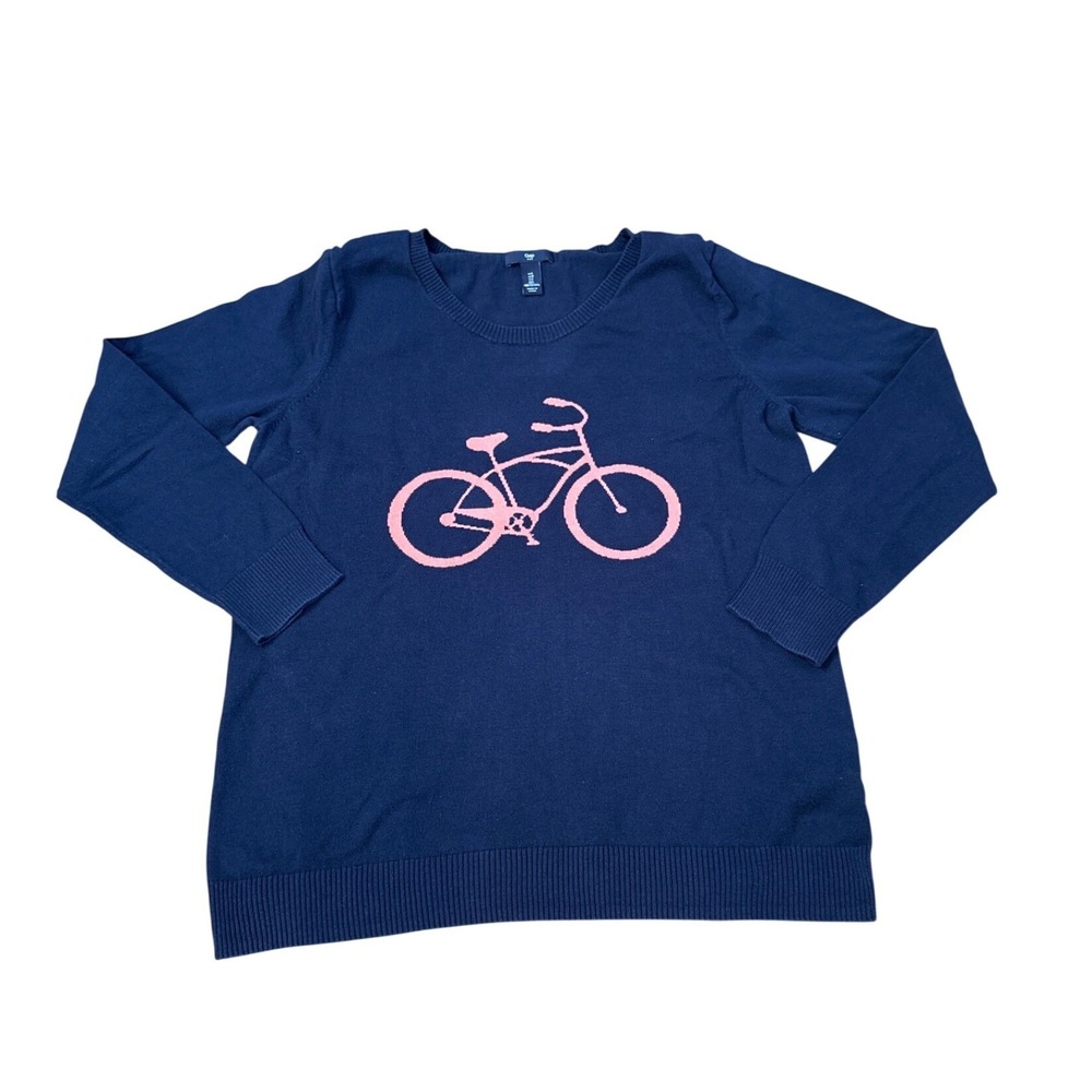 Gap Sweater Women Blue Pink Bicycle Graphic Knit Pullover Crew Neck SIZE L